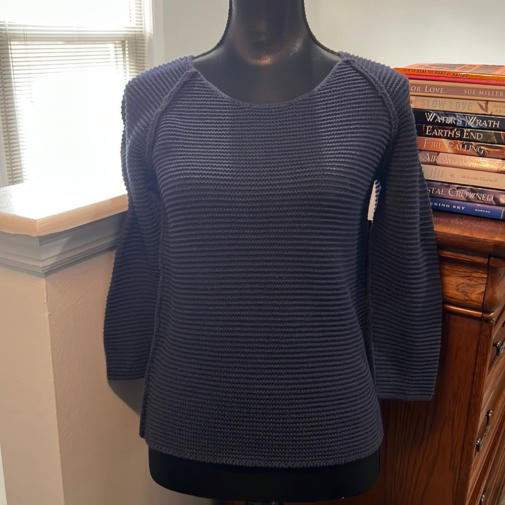 VINTAGE  Lands End CANVAS navy 3/4 sleeve 100% cotton